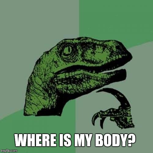 Something's missing... | WHERE IS MY BODY? | image tagged in memes,philosoraptor | made w/ Imgflip meme maker