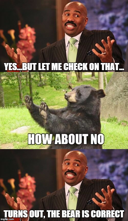 YES...BUT LET ME CHECK ON THAT... TURNS OUT, THE BEAR IS CORRECT | made w/ Imgflip meme maker