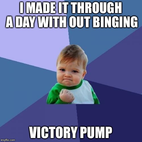 Success Kid | I MADE IT THROUGH A DAY WITH OUT BINGING; VICTORY PUMP | image tagged in memes,success kid | made w/ Imgflip meme maker