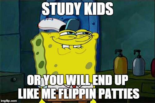 Don't You Squidward Meme | STUDY KIDS; OR YOU WILL END UP LIKE ME FLIPPIN PATTIES | image tagged in memes,dont you squidward | made w/ Imgflip meme maker