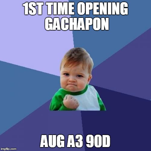 Success Kid | 1ST TIME OPENING GACHAPON; AUG A3 90D | image tagged in memes,success kid | made w/ Imgflip meme maker