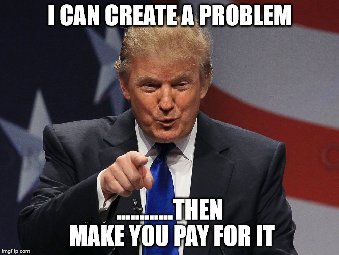 Donald trump | I CAN CREATE A PROBLEM; ............THEN MAKE YOU PAY FOR IT | image tagged in donald trump | made w/ Imgflip meme maker