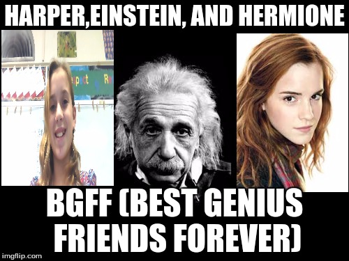 Albert Einstein 1 | HARPER,EINSTEIN, AND HERMIONE; BGFF (BEST GENIUS FRIENDS FOREVER) | image tagged in memes,albert einstein 1 | made w/ Imgflip meme maker