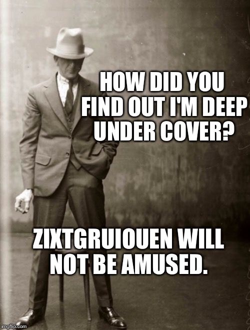 Government Agent Man | HOW DID YOU FIND OUT I'M DEEP UNDER COVER? ZIXTGRUIOUEN WILL NOT BE AMUSED. | image tagged in government agent man | made w/ Imgflip meme maker