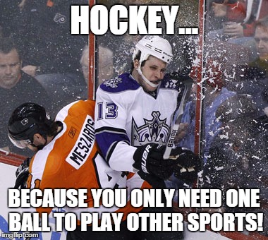 HOCKEY... BECAUSE YOU ONLY NEED ONE BALL TO PLAY OTHER SPORTS! | image tagged in clifford | made w/ Imgflip meme maker