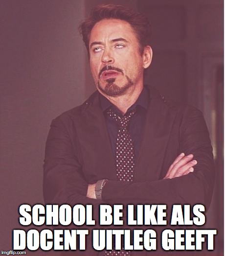 Face You Make Robert Downey Jr | SCHOOL BE LIKE ALS DOCENT UITLEG GEEFT | image tagged in memes,face you make robert downey jr | made w/ Imgflip meme maker