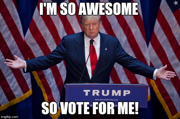 Donald Trump | I'M SO AWESOME; SO VOTE FOR ME! | image tagged in donald trump | made w/ Imgflip meme maker