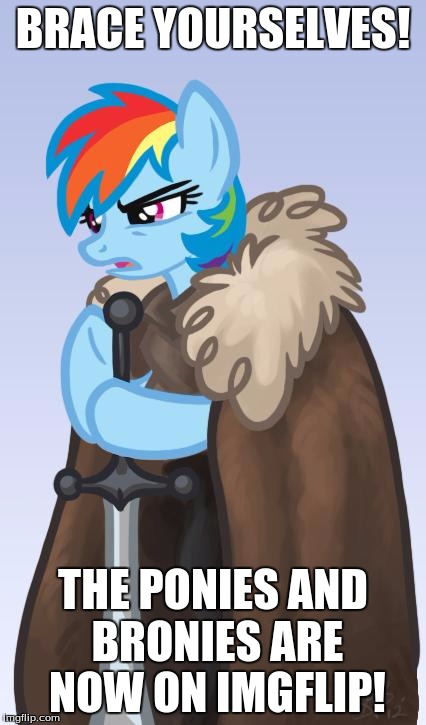 I say welcome to all the ponies and bronies! | BRACE YOURSELVES! THE PONIES AND BRONIES ARE NOW ON IMGFLIP! | image tagged in my little pony brace yourselves,memes,bronies,my little pony | made w/ Imgflip meme maker
