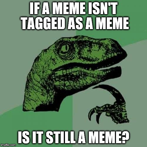 Philosoraptor Meme | IF A MEME ISN'T TAGGED AS A MEME; IS IT STILL A MEME? | image tagged in memes,philosoraptor | made w/ Imgflip meme maker