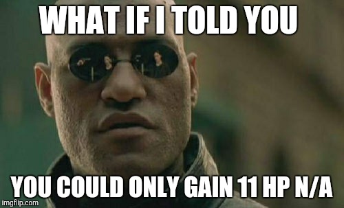 Matrix Morpheus Meme | WHAT IF I TOLD YOU; YOU COULD ONLY GAIN 11 HP N/A | image tagged in memes,matrix morpheus | made w/ Imgflip meme maker