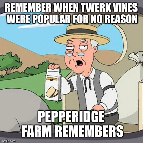 Pepperidge Farm Remembers | REMEMBER WHEN TWERK VINES WERE POPULAR FOR NO REASON; PEPPERIDGE FARM REMEMBERS | image tagged in memes,pepperidge farm remembers | made w/ Imgflip meme maker