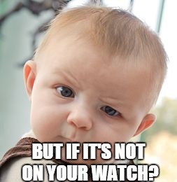 Skeptical Baby Meme | BUT IF IT'S NOT ON YOUR WATCH? | image tagged in memes,skeptical baby | made w/ Imgflip meme maker