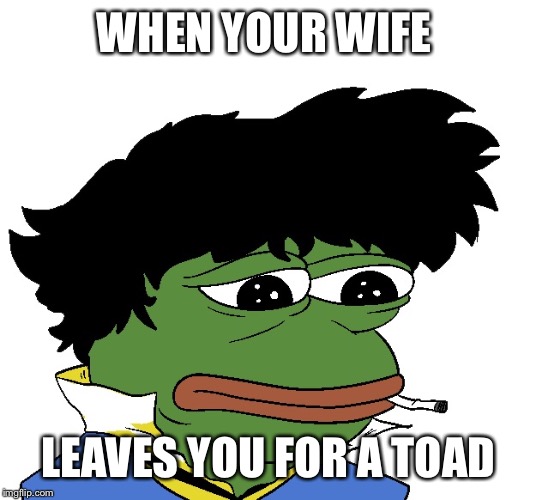 WHEN YOUR WIFE; LEAVES YOU FOR A TOAD | image tagged in pepe the frog,wife,sad,toad | made w/ Imgflip meme maker