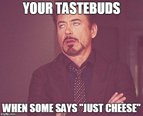 Tony stark | YOUR TASTEBUDS; WHEN SOME SAYS "JUST CHEESE" | image tagged in tony stark | made w/ Imgflip meme maker