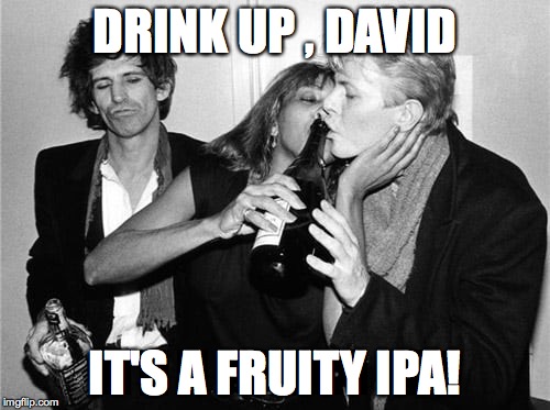 DRINK UP , DAVID; IT'S A FRUITY IPA! | image tagged in bowie | made w/ Imgflip meme maker