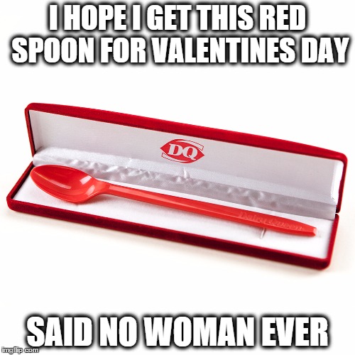 Valentines Day | I HOPE I GET THIS RED SPOON FOR VALENTINES DAY; SAID NO WOMAN EVER | image tagged in valentines day | made w/ Imgflip meme maker