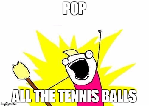 X All The Y Meme | POP ALL THE TENNIS BALLS | image tagged in memes,x all the y | made w/ Imgflip meme maker