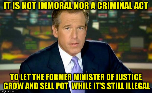 Brian Williams Was There | IT IS NOT IMMORAL NOR A CRIMINAL ACT; TO LET THE FORMER MINISTER OF JUSTICE GROW AND SELL POT  WHILE IT'S STILL ILLEGAL | image tagged in memes,brian williams was there | made w/ Imgflip meme maker