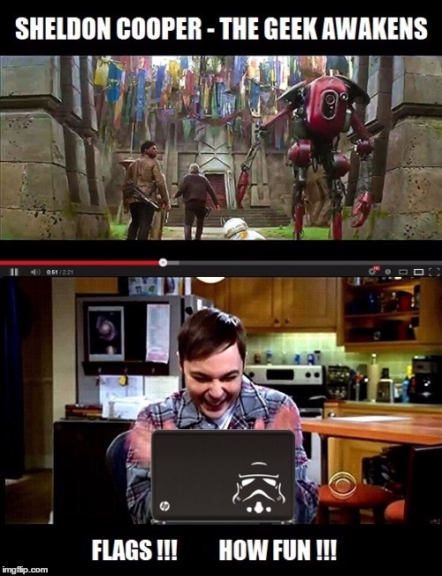 Sheldon Cooper Fun With Flags - The Geek Awakens | image tagged in star wars,the big bang theory,geek,meme | made w/ Imgflip meme maker