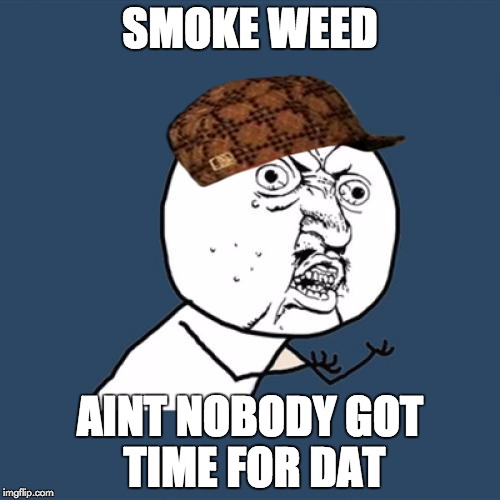 Y U No Meme | SMOKE WEED; AINT NOBODY GOT TIME FOR DAT | image tagged in memes,y u no,scumbag | made w/ Imgflip meme maker