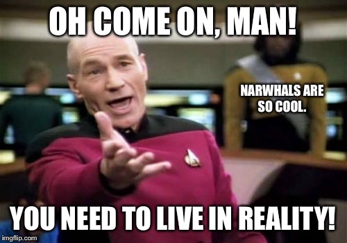 Picard Wtf Meme | OH COME ON, MAN! YOU NEED TO LIVE IN REALITY! NARWHALS ARE SO COOL. | image tagged in memes,picard wtf | made w/ Imgflip meme maker