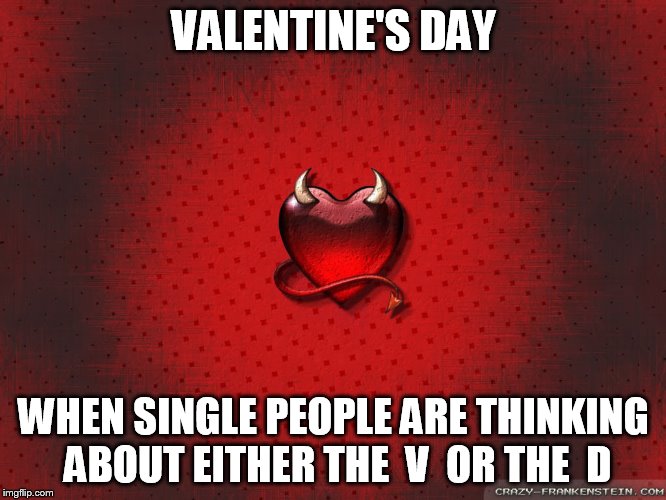 The V or the D | VALENTINE'S DAY; WHEN SINGLE PEOPLE ARE THINKING ABOUT EITHER THE  V  OR THE  D | image tagged in valentine's day | made w/ Imgflip meme maker