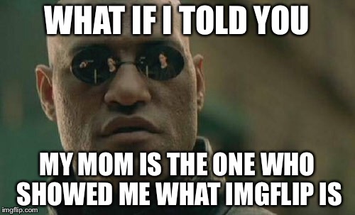 It was a leanardo dicaprio meme XD | WHAT IF I TOLD YOU; MY MOM IS THE ONE WHO SHOWED ME WHAT IMGFLIP IS | image tagged in memes,matrix morpheus | made w/ Imgflip meme maker