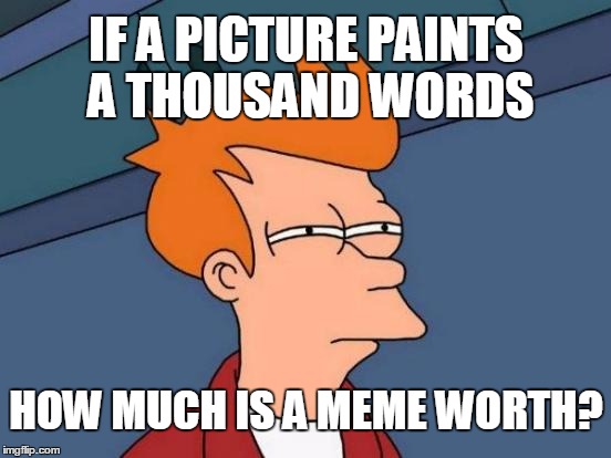 Curious... | IF A PICTURE PAINTS A THOUSAND WORDS; HOW MUCH IS A MEME WORTH? | image tagged in memes,futurama fry | made w/ Imgflip meme maker