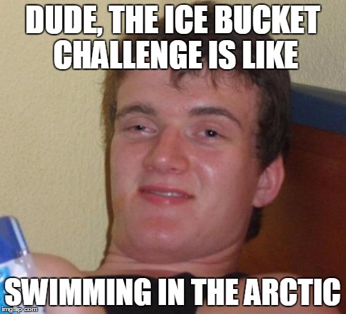 10 Guy | DUDE, THE ICE BUCKET CHALLENGE IS LIKE; SWIMMING IN THE ARCTIC | image tagged in memes,10 guy | made w/ Imgflip meme maker