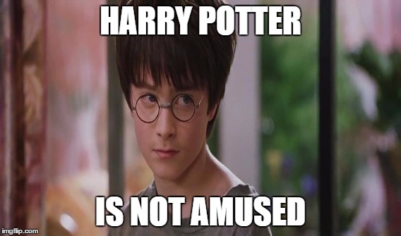 HP is not amused | HARRY POTTER; IS NOT AMUSED | image tagged in harry potter,not amused,really,seriously,funny,no one is safe | made w/ Imgflip meme maker