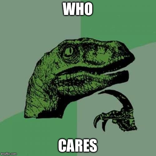 Philosoraptor | WHO; CARES | image tagged in memes,philosoraptor | made w/ Imgflip meme maker