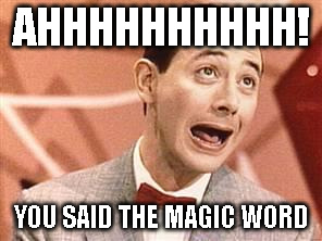 PeeWee | AHHHHHHHHHH! YOU SAID THE MAGIC WORD | image tagged in peewee | made w/ Imgflip meme maker