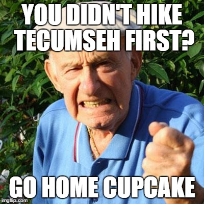 angry old man | YOU DIDN'T HIKE TECUMSEH FIRST? GO HOME CUPCAKE | image tagged in angry old man | made w/ Imgflip meme maker