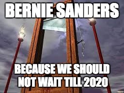 guillotine | BERNIE SANDERS; BECAUSE WE SHOULD NOT WAIT TILL 2020 | image tagged in guillotine | made w/ Imgflip meme maker