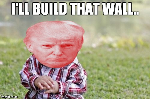 Evil Toddler Meme | I'LL BUILD THAT WALL.. | image tagged in memes,evil toddler | made w/ Imgflip meme maker