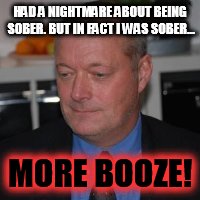 drunken loser | HAD A NIGHTMARE ABOUT BEING SOBER. BUT IN FACT I WAS SOBER... MORE BOOZE! | image tagged in drunken loser | made w/ Imgflip meme maker