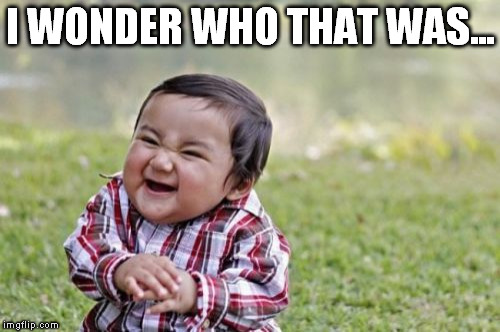 Evil Toddler Meme | I WONDER WHO THAT WAS... | image tagged in memes,evil toddler | made w/ Imgflip meme maker