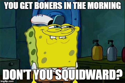 In the morning | YOU GET BONERS IN THE MORNING; DON'T YOU SQUIDWARD? | image tagged in memes,dont you squidward | made w/ Imgflip meme maker