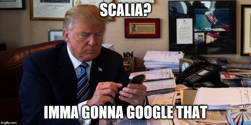 Trump | SCALIA? IMMA GONNA GOOGLE THAT | image tagged in donald trump,scalia | made w/ Imgflip meme maker