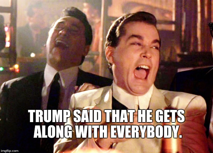 Good Fellas Hilarious Meme | TRUMP SAID THAT HE GETS ALONG WITH EVERYBODY. | image tagged in memes,good fellas hilarious | made w/ Imgflip meme maker