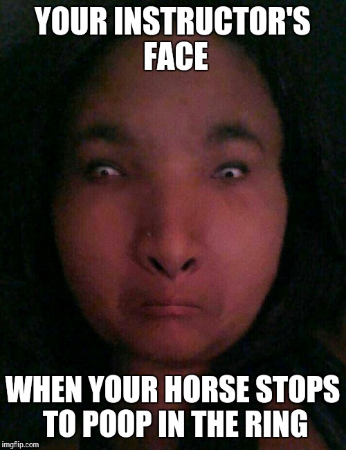 Instructor face | YOUR INSTRUCTOR'S FACE; WHEN YOUR HORSE STOPS TO POOP IN THE RING | image tagged in instructor face | made w/ Imgflip meme maker