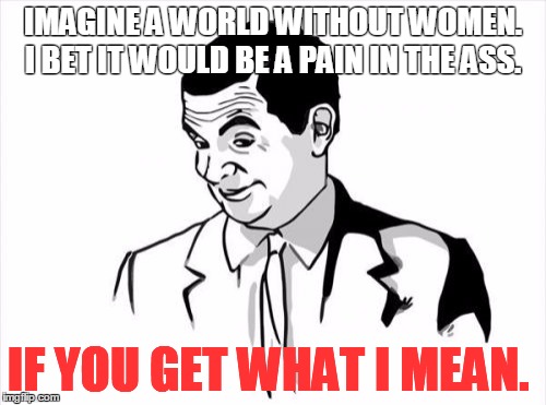 If You Know What I Mean Bean Meme | IMAGINE A WORLD WITHOUT WOMEN. I BET IT WOULD BE A PAIN IN THE ASS. IF YOU GET WHAT I MEAN. | image tagged in memes,if you know what i mean bean | made w/ Imgflip meme maker