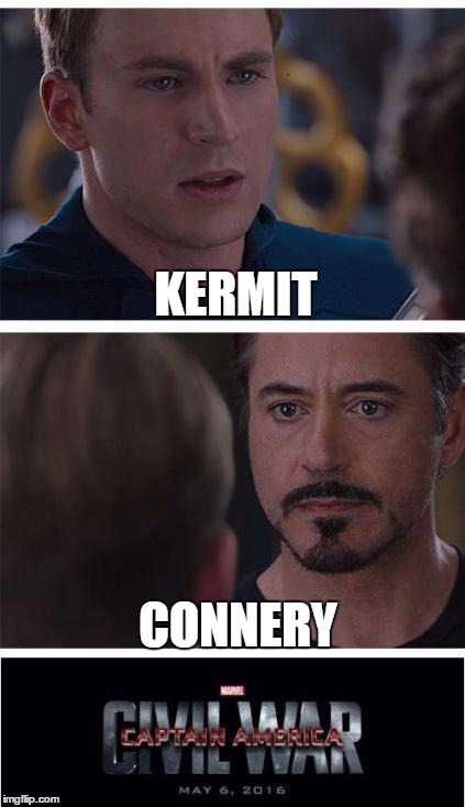 Marvel Civil War 1 | KERMIT; CONNERY | image tagged in memes,marvel civil war 1,kermit vs connery | made w/ Imgflip meme maker