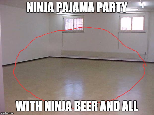 Empty Room | NINJA PAJAMA PARTY; WITH NINJA BEER AND ALL | image tagged in empty room,ninjas,circle | made w/ Imgflip meme maker