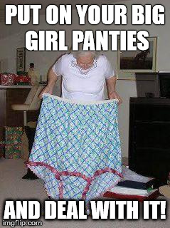Big girl panties | PUT ON YOUR BIG GIRL PANTIES; AND DEAL WITH IT! | image tagged in big girl panties | made w/ Imgflip meme maker