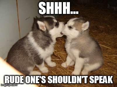 Cute Puppies Meme | SHHH... RUDE ONE'S SHOULDN'T SPEAK | image tagged in memes,cute puppies | made w/ Imgflip meme maker
