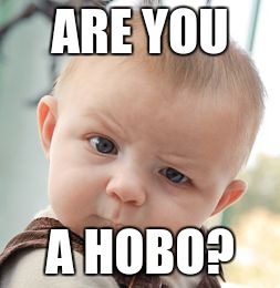 Are You | ARE YOU; A HOBO? | image tagged in memes,skeptical baby | made w/ Imgflip meme maker