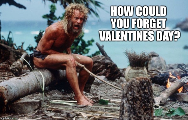 No flowers or chocolate?  Not even a card?! | HOW COULD YOU FORGET  VALENTINES DAY? | image tagged in castawaywilson,valentine's day | made w/ Imgflip meme maker
