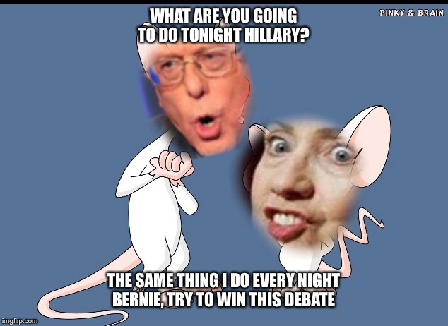 Political Pinky & The Brain  | WHAT ARE YOU GOING TO DO TONIGHT HILLARY? THE SAME THING I DO EVERY NIGHT BERNIE, TRY TO WIN THIS DEBATE | image tagged in political,memes | made w/ Imgflip meme maker