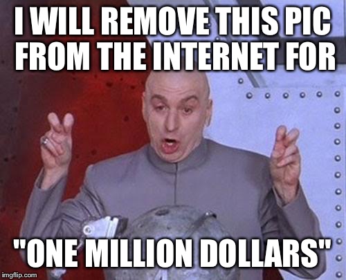 Dr Evil Laser Meme | I WILL REMOVE THIS PIC FROM THE INTERNET FOR "ONE MILLION DOLLARS" | image tagged in memes,dr evil laser | made w/ Imgflip meme maker
